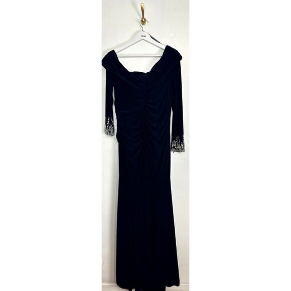 MAC DUGGAL One-Shoulder Long Sleeve Jersey Gown in Midnight Size US 14 - Picture 10 of 15
